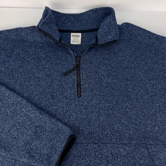 VICTORIA'S SECRET PINK 1/4 ZIP SWEATER OVERSIZED PULLOVER BLUE L Women's - Picture 4 of 12